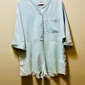 Show Me Your Mumu Light Chambray Denim ROMPER Raw Hem Size S Made in USA